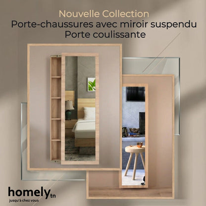 Porte-chaussures miroir suspendu – Porte coulissante