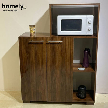 Meuble de Rangement Cuisine OptiFour - Support Four/Micro-Ondes et Buffet Bas avec Portes - Blanc/Beige/Marron