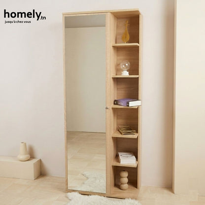 Armoire Multifonctionnelle DUETTO 3-en-1 (Miroir, Rangement, Étagère à Chaussures) - Blanc/Beige/Marron
