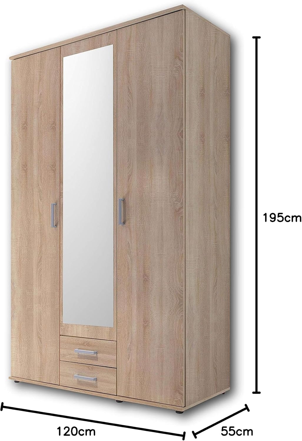 Armoire 3 portes Stella avec miroir et 2 tiroirs