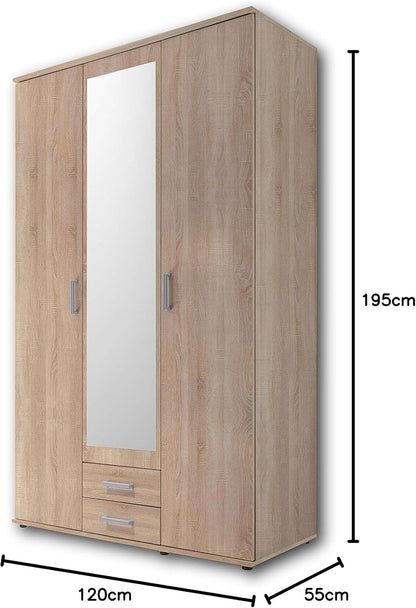 Armoire 3 portes Stella avec miroir et 2 tiroirs