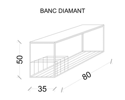 Banc Rangement Chaussures Diamant - Tissu Velours au Choix | Métal Doré/Noir
