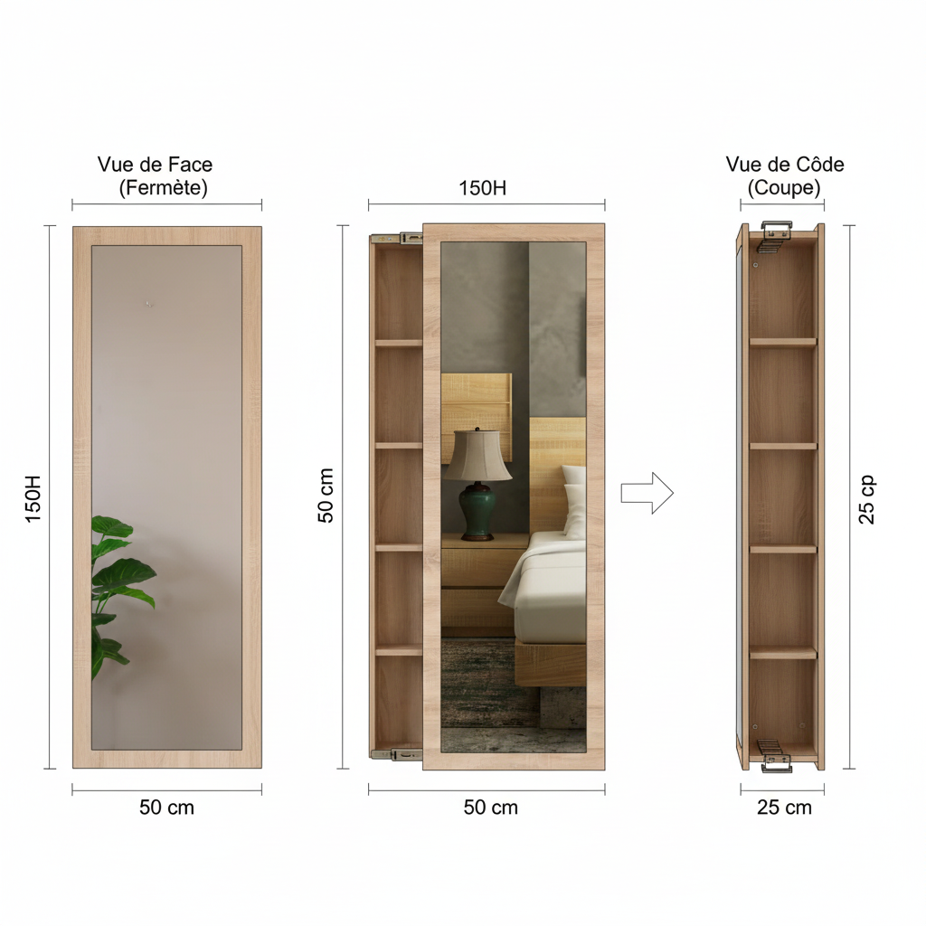 Porte-chaussures miroir suspendu – Porte coulissante